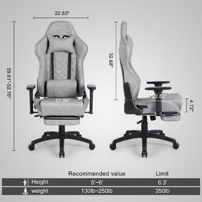 Moderne design gaming stoel met voetzouder en 3 gas lift PU leer hoge rug verstelbaar