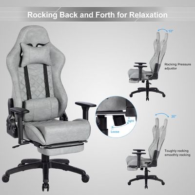Moderne design gaming stoel met voetzouder en 3 gas lift PU leer hoge rug verstelbaar