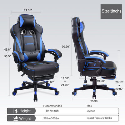 3 Gas Lift Ergonomische gaming stoel met voetzorg PU leer hoge rug kantoor bureau stoel
