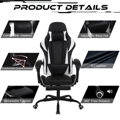 Iron High Back Racing Style Ergonomische gaming stoel met lumbale steun en voetstaand