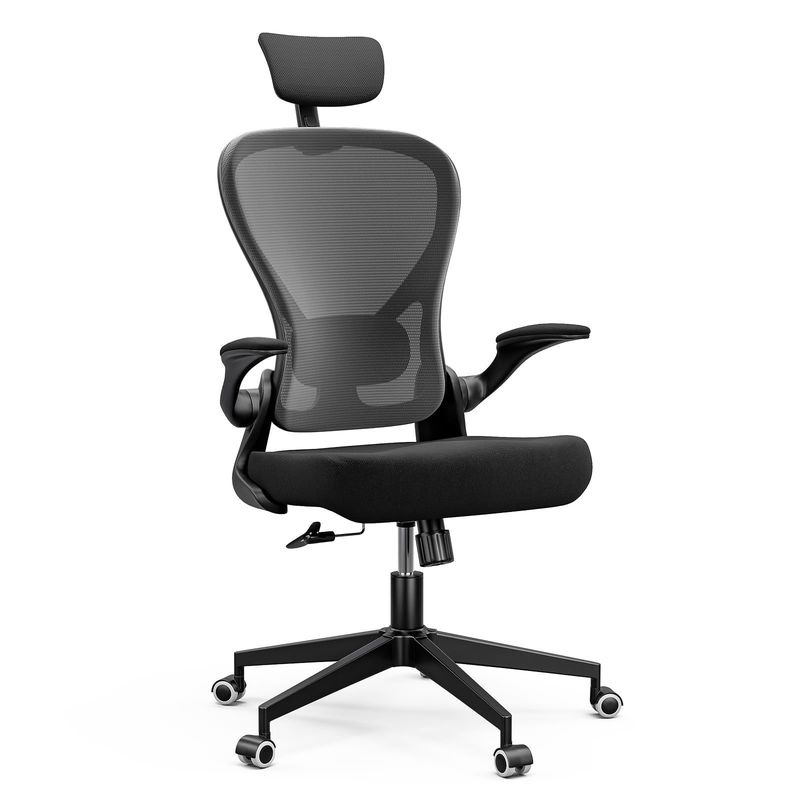 Draaibare functie en flip-up armen Ergonomische thuis kantoor bureau stoel met hoogteverstelling