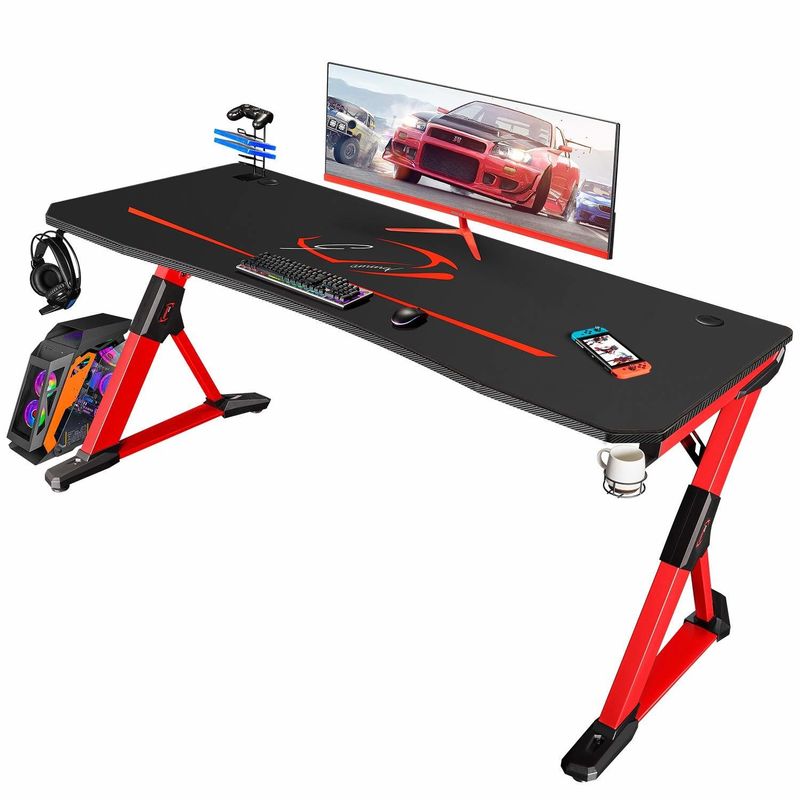 Plastic oppervlak Z-vormige gaming bureau met Handle Rack Cup Houder en koptelefoon Hook