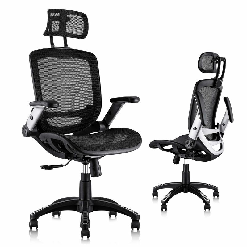 Ergonomische hoge rug bureau stoel met verstelbare hoofdsteun en flip arm stijl lift stoel