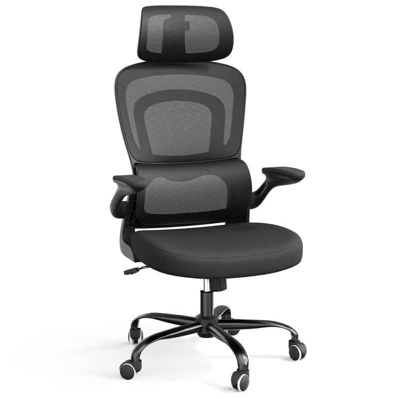 Moderne ontwerp metalen ergonomische kantorenstoel met lendensteun en opvouwbare armen