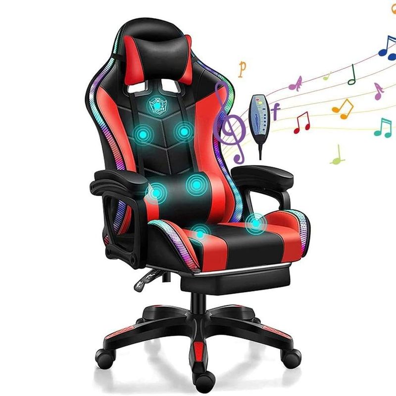 RGB-gamingstoel met 7-punts massagesprekers en LED-licht in synthetisch leer