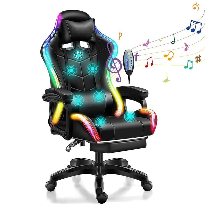 Gepersonaliseerde kleur Ergonomische RGB-gamingstoel met 7-punts massagesprekers en LED-licht