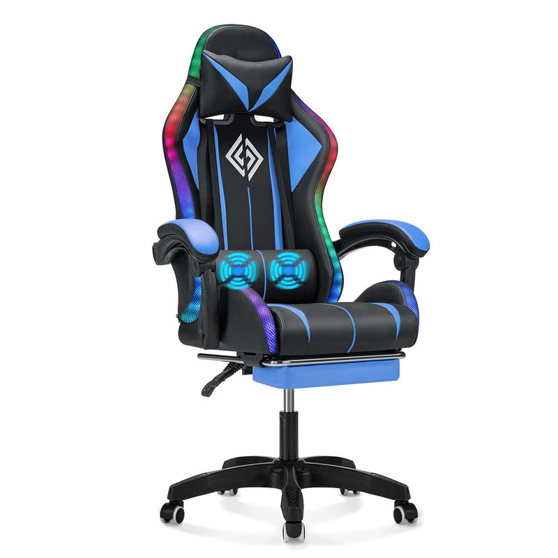 Gepersonaliseerde kleur Ergonomische gaming stoel met LED-lichten Voetsteun en draaibare stijl