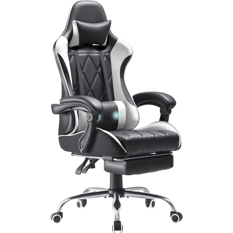 Ergonomische computerstoel met voetenrest en massage-rugsteun