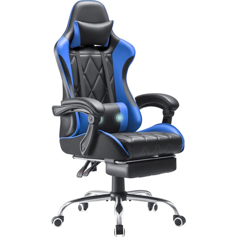 Gepersonaliseerde kleur ergonomische videogame stoel met voetenrest en massage lumbale steun