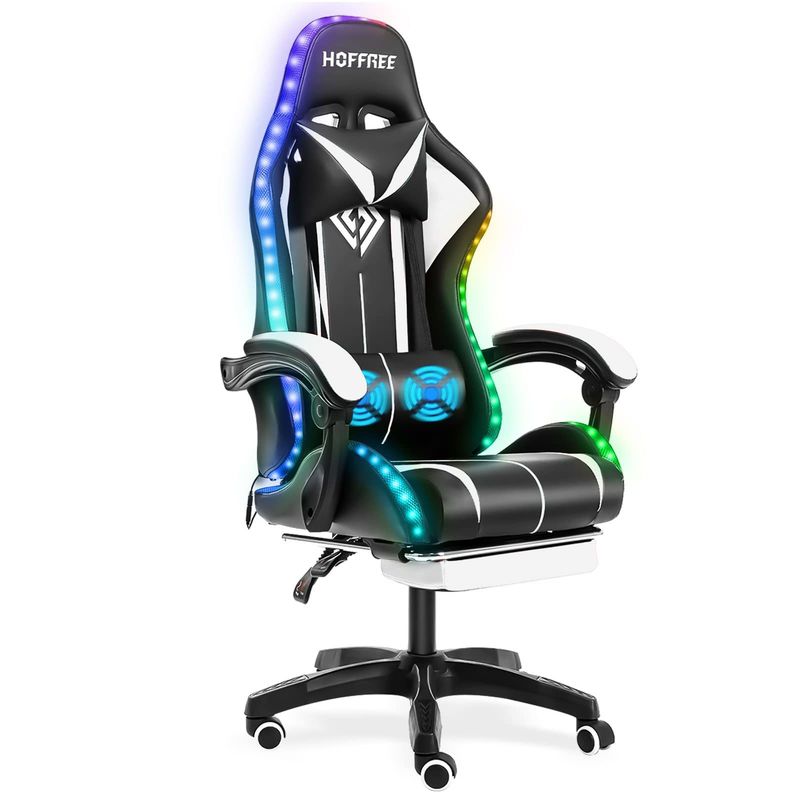 Gepersonaliseerde kleur Ergonomische computermassage gaming stoel met LED-lichten en voetzorg