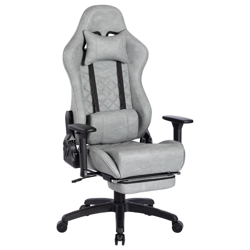 Moderne design gaming stoel met voetzouder en 3 gas lift PU leer hoge rug verstelbaar
